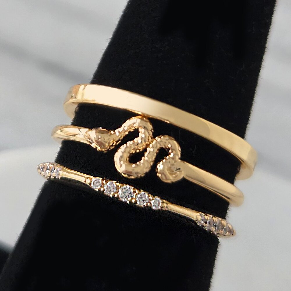Dainty Gold Snake Boho 3-ring set, Charmed Aroma Wanderlust Collection